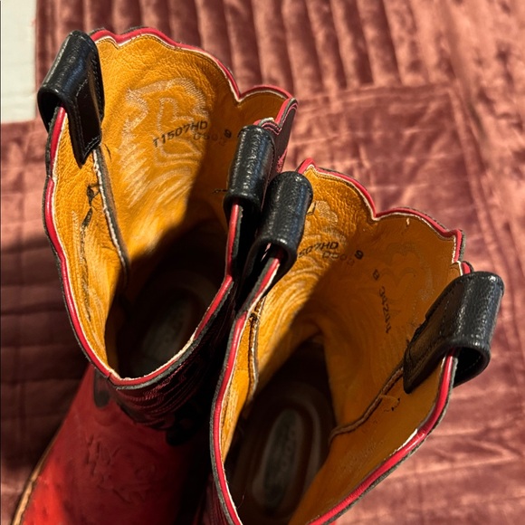 Lucchese 2000 Red Black full Quill Ostrich Cowboy Boots Size 9 Handmade in USA - Picture 13 of 13